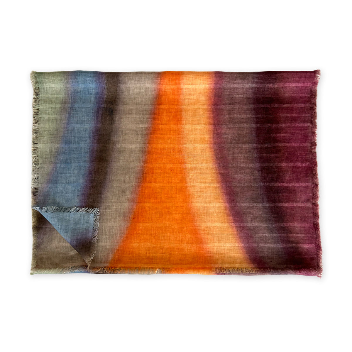 Linen-scarf-hand-painted-200x70cm-brown-orange-green-blue-otta-italy-2