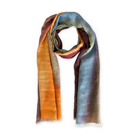 Linen-scarf-hand-painted-200x70cm-brown-orange-green-blue-otta-italy-3