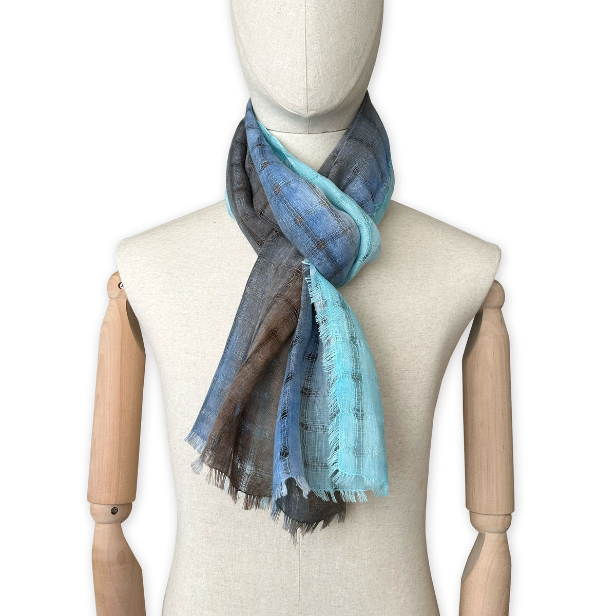 Linen-scarf-hand-painted-180x47cm-blue-brown-otta-italy-1