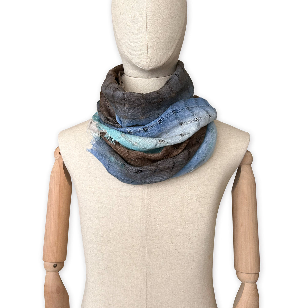 Linen-scarf-hand-painted-180x47cm-blue-brown-otta-italy-4