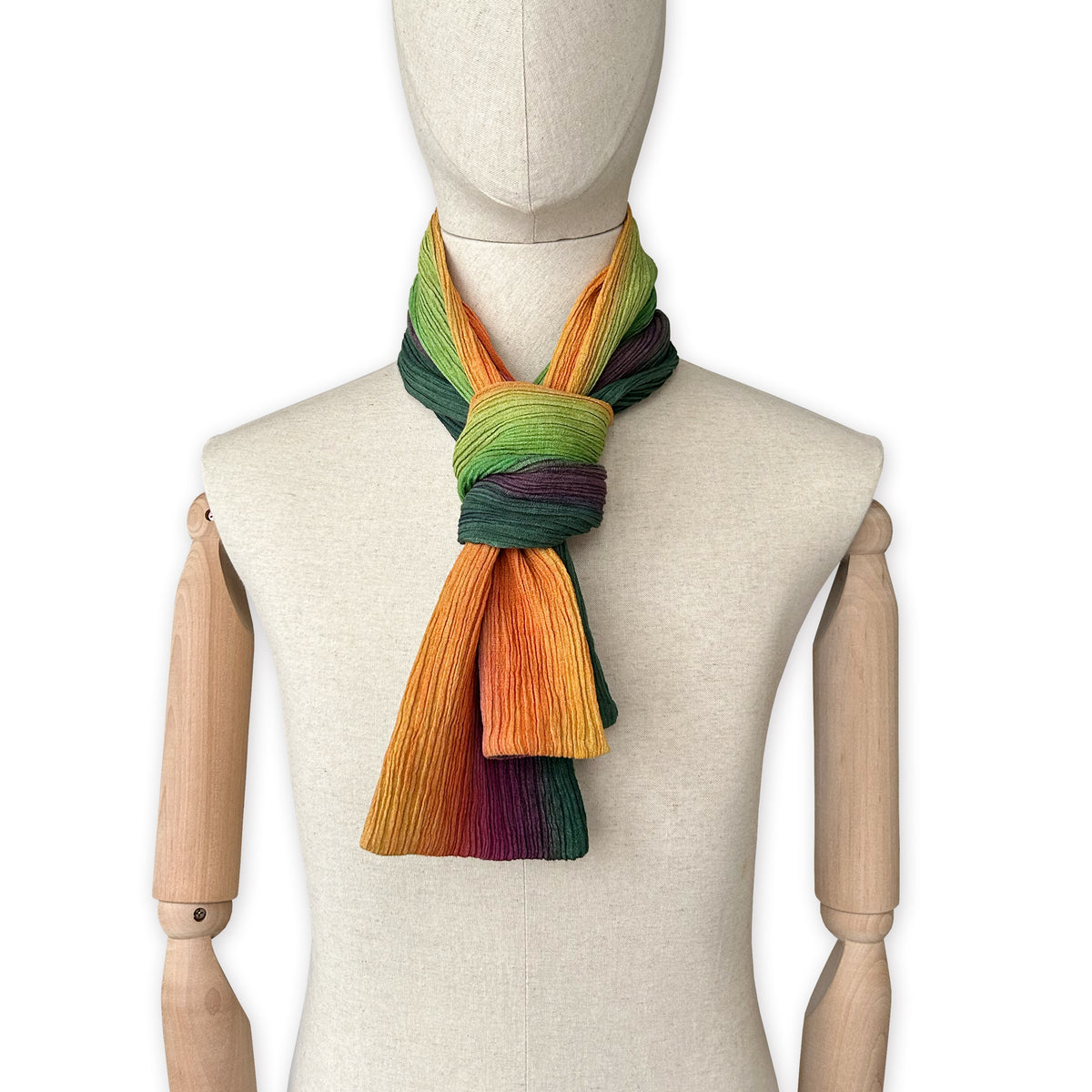 Linen-scarf-hand-painted-180x13cm-green-orange-pink-otta-italy-3