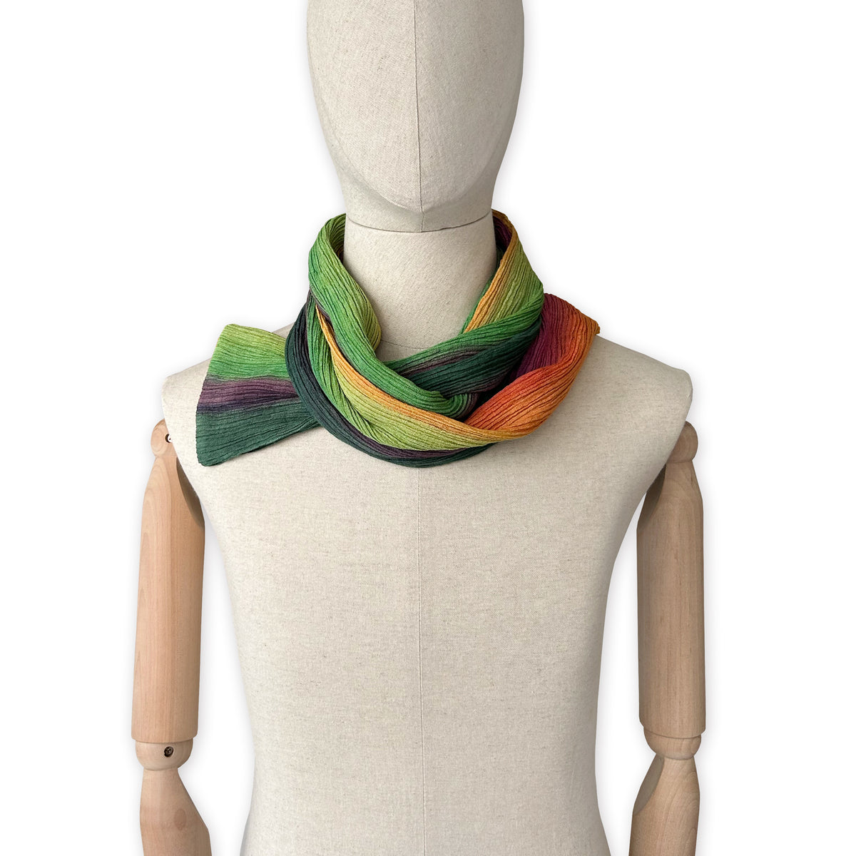 Linen-scarf-hand-painted-180x13cm-green-orange-pink-otta-italy-5