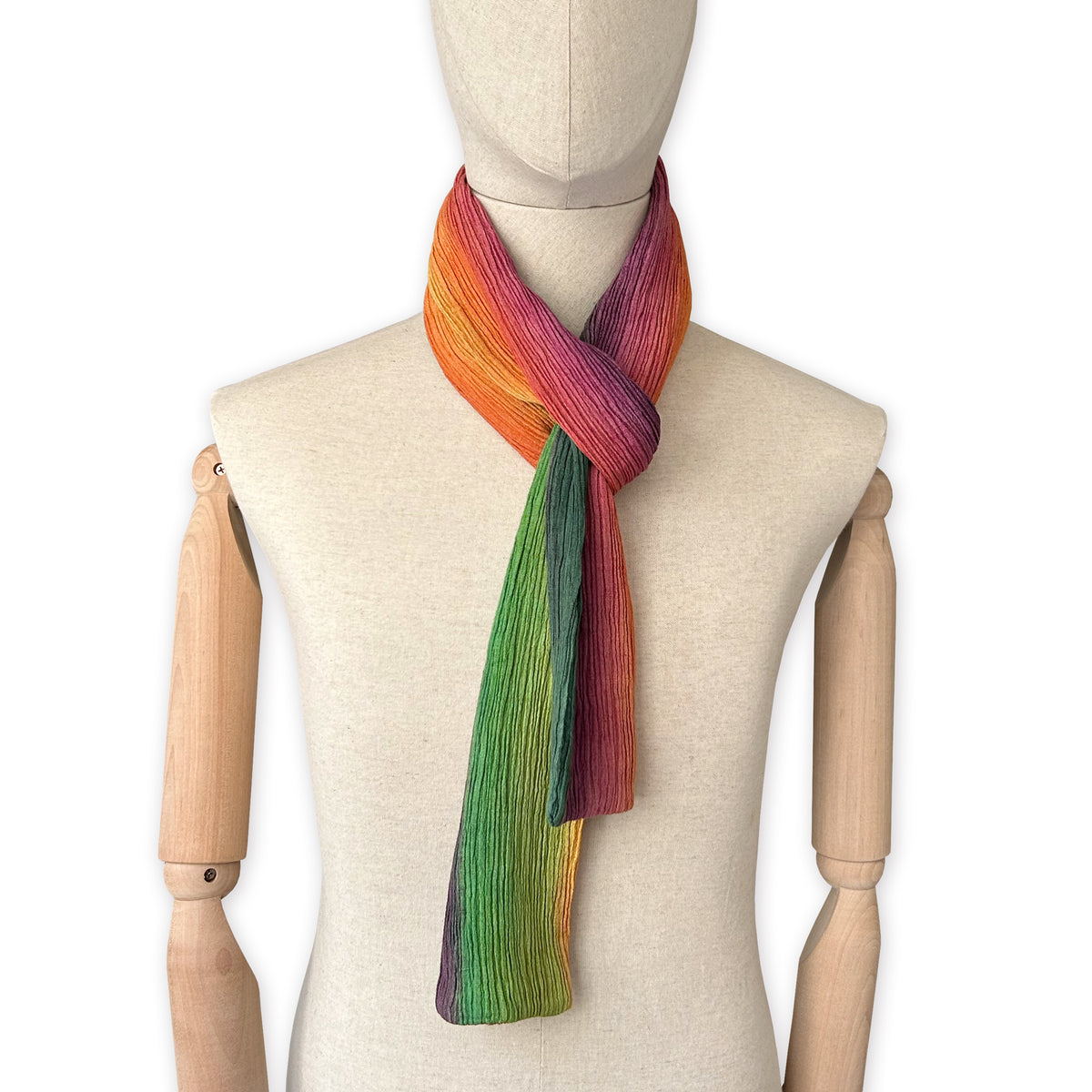 Linen-scarf-hand-painted-180x13cm-green-orange-pink-otta-italy-6